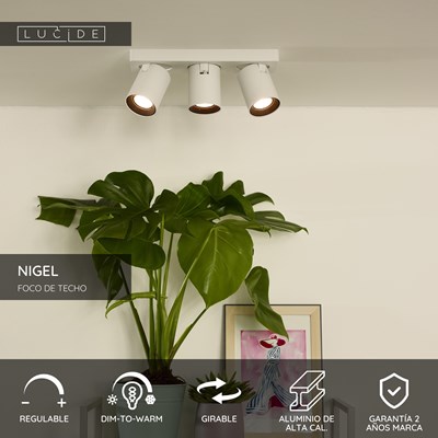 Lucide NIGEL - Foco de techo - LED Dim to warm - GU10 - 3x5W 2200K/3000K - Blanco